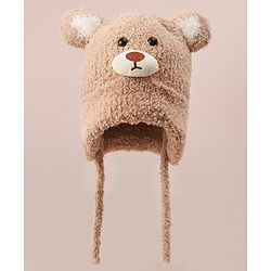 Babyhug Woollen Cap With Bear Applique - Light Brown