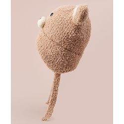 Babyhug Woollen Cap With Bear Applique - Light Brown