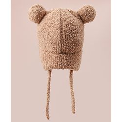 Babyhug Woollen Cap With Bear Applique - Light Brown