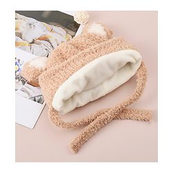 Babyhug Woollen Cap With Bear Applique - Light Brown