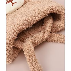 Babyhug Woollen Cap With Bear Applique - Light Brown