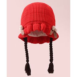 Babyhug Woollen Cap With Bow Applique - Red