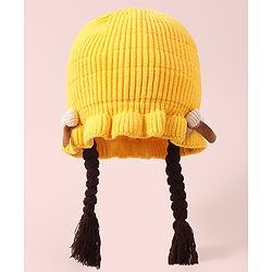 Babyhug Woollen Cap With Bow Applique - Yellow