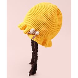 Babyhug Woollen Cap With Bow Applique - Yellow