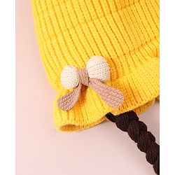 Babyhug Woollen Cap With Bow Applique - Yellow