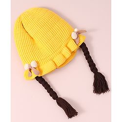 Babyhug Woollen Cap With Bow Applique - Yellow