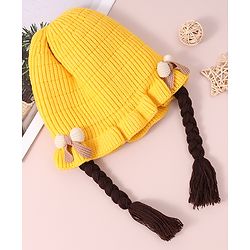 Babyhug Woollen Cap With Bow Applique - Yellow