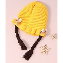 Babyhug Woollen Cap With Bow Applique - Yellow