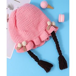 Babyhug Woollen Cap With Bow Applique - Yellow