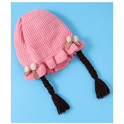 Babyhug Woollen Cap With Bow Applique - Yellow