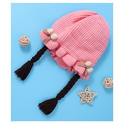 Babyhug Woollen Cap With Bow Applique - Yellow