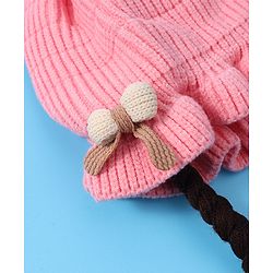 Babyhug Woollen Cap With Bow Applique - Yellow