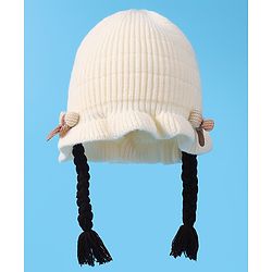 Babyhug Woollen Cap With Bow Applique - Yellow