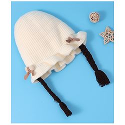 Babyhug Woollen Cap With Bow Applique - Yellow