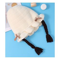 Babyhug Woollen Cap With Bow Applique - Yellow