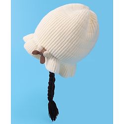 Babyhug Woollen Cap With Bow Applique - Yellow