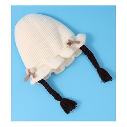 Babyhug Woollen Cap With Bow Applique - Yellow
