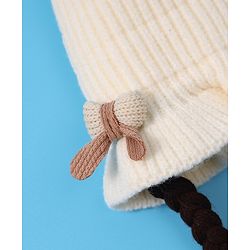 Babyhug Woollen Cap With Bow Applique - Yellow