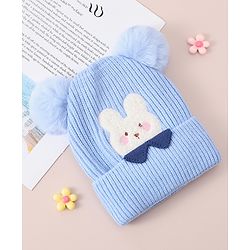 Babyhug Woollen Cap With Bunny Design - Blue