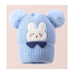 Babyhug Woollen Cap With Bunny Design - Blue
