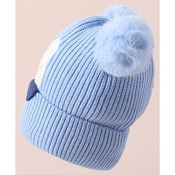 Babyhug Woollen Cap With Bunny Design - Blue