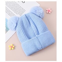 Babyhug Woollen Cap With Bunny Design - Blue