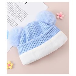 Babyhug Woollen Cap With Bunny Design - Blue