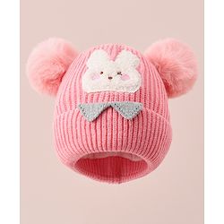 Babyhug Woollen Cap With Bunny Design - Pink