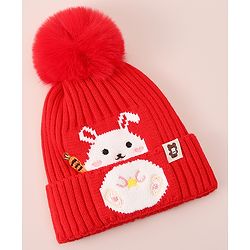 Babyhug Woollen Cap With Bunny Design - Red