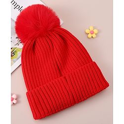 Babyhug Woollen Cap With Bunny Design - Red