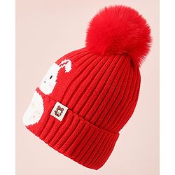 Babyhug Woollen Cap With Bunny Design - Red
