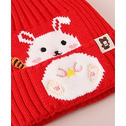 Babyhug Woollen Cap With Bunny Design - Red