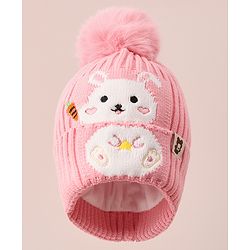 Babyhug Woollen Cap With Bunny Design - Pink
