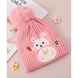 Babyhug Woollen Cap With Bunny Design - Red