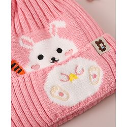 Babyhug Woollen Cap With Bunny Design - Red