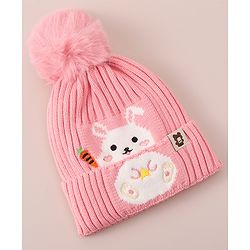 Babyhug Woollen Cap With Bunny Design - Red