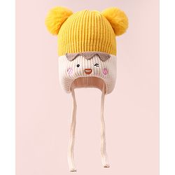 Babyhug Woollen Design Cap With Knot - Yellow