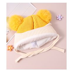 Babyhug Woollen Design Cap With Knot - Yellow