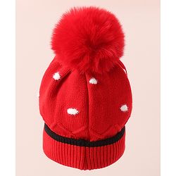 Babyhug Woollen Cap With Floral Applique - Red