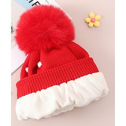 Babyhug Woollen Cap With Floral Applique - Red