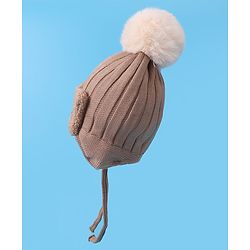 Babyhug Woollen Cap With Knot Bear Applique - Brown