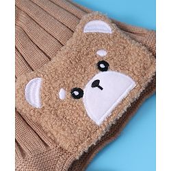 Babyhug Woollen Cap With Knot Bear Applique - Brown