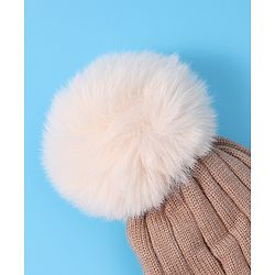 Babyhug Woollen Cap With Knot Bear Applique - Brown