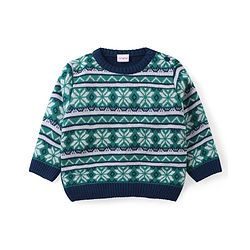 Babyhug Knitted Full Sleeves Sweater Set with  Intarsia Design - Navy Blue