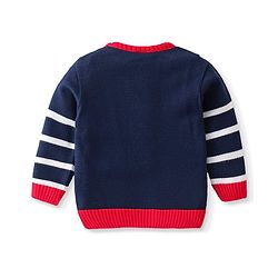 Babyhug Knitted Full Sleeves Sweater Set with Teddy Design - Navy & Red