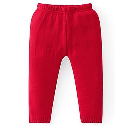 Babyhug Knitted Full Sleeves Sweater Set with Teddy Design - Navy & Red