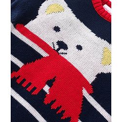 Babyhug Knitted Full Sleeves Sweater Set with Teddy Design - Navy & Red