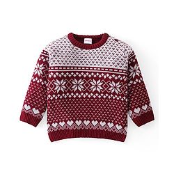 Babyhug Knitted Full Sleeves Sweater Set with Floral Design - Maroon