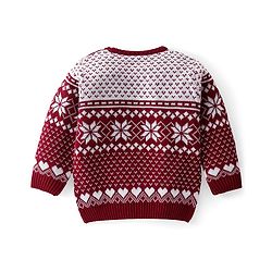 Babyhug Knitted Full Sleeves Sweater Set with Floral Design - Maroon