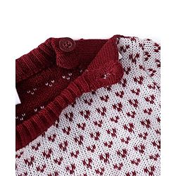 Babyhug Knitted Full Sleeves Sweater Set with Floral Design - Maroon